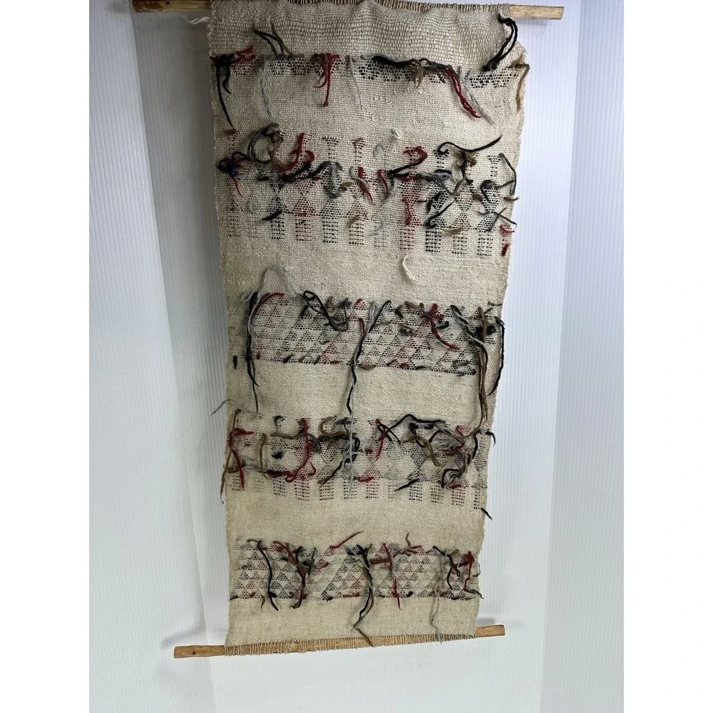 Vintage Mexican Hand Woven Wool‎ Tapestry Folk Art Geometric Anthropomorphic